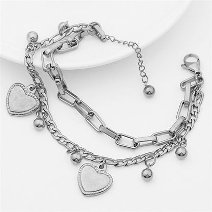 Simple Hundred Towers Double Heart Pendant Bracelet - Amazhona 