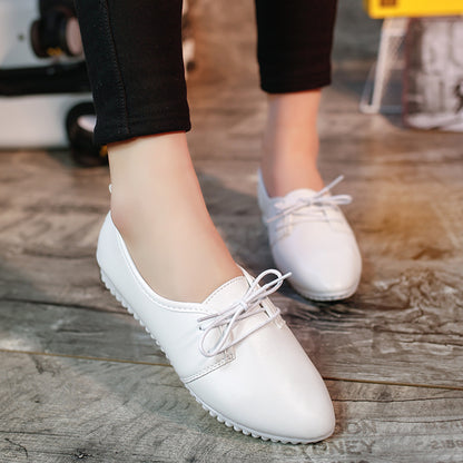 Spring and autumn new small white shoes female with pointed peas shoes comfortable massage shallow mouth nurse work shoes - Amazhona 