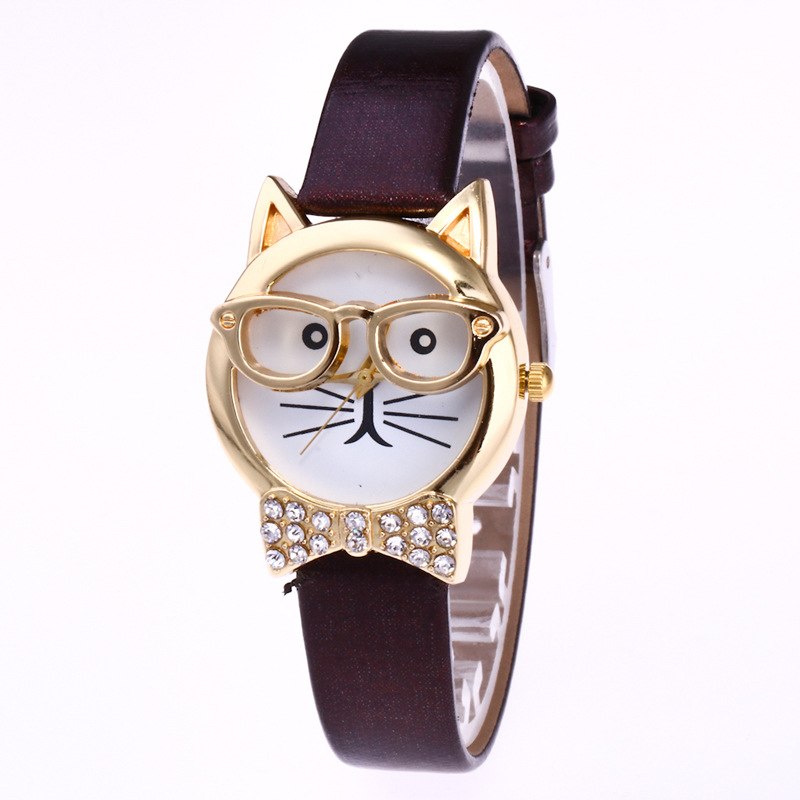 Light board mechanical cat glasses watch cat face small belt children watch cartoon student watch - Amazhona 