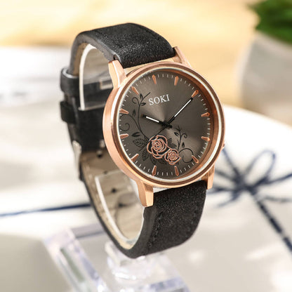 Simple temperament elegant fashion flower trend Korean student belt big dial watch - Amazhona 