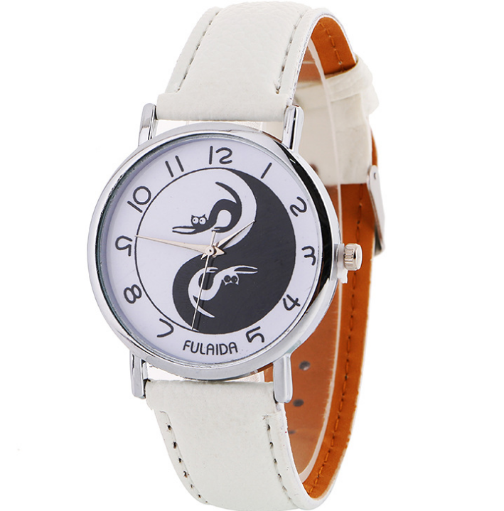 Women watch Yin-Yang Cute Cat Printed Faux Leather Band Analog Quartz Watch Clock Female - Amazhona 