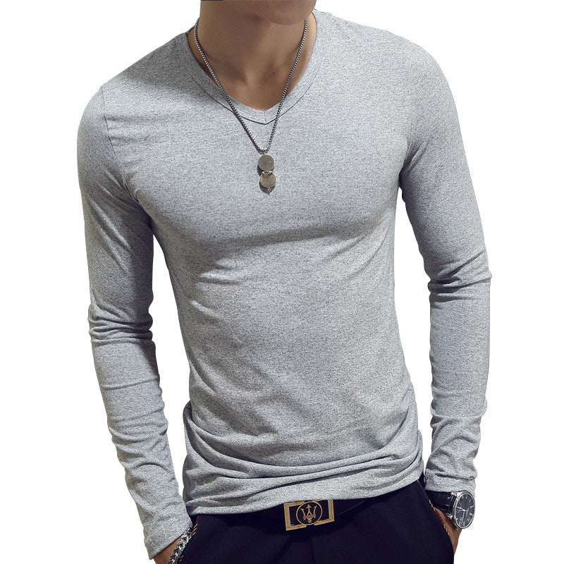 Slim-Fit Solid Color Round Neck Pullover Men's - Amazhona 