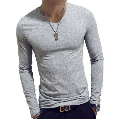 Slim-Fit Solid Color Round Neck Pullover Men's - Amazhona 