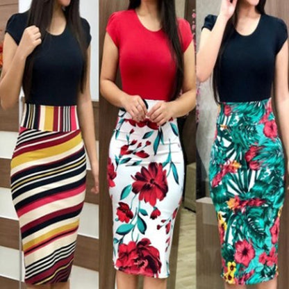 Printed Office Midi Pencil Dress Large Women Dress - Amazhona 