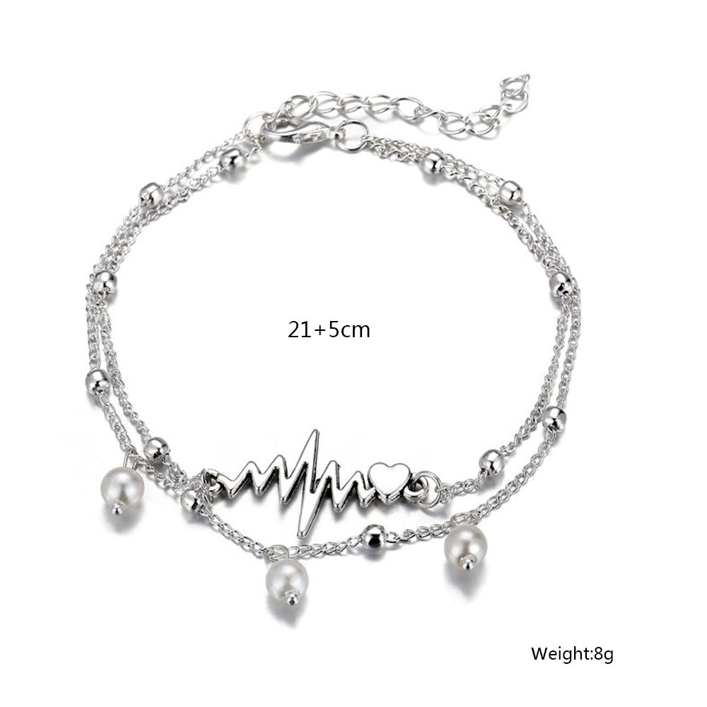 New Anklet Double-layer Pearl Anklet ECG - Amazhona 