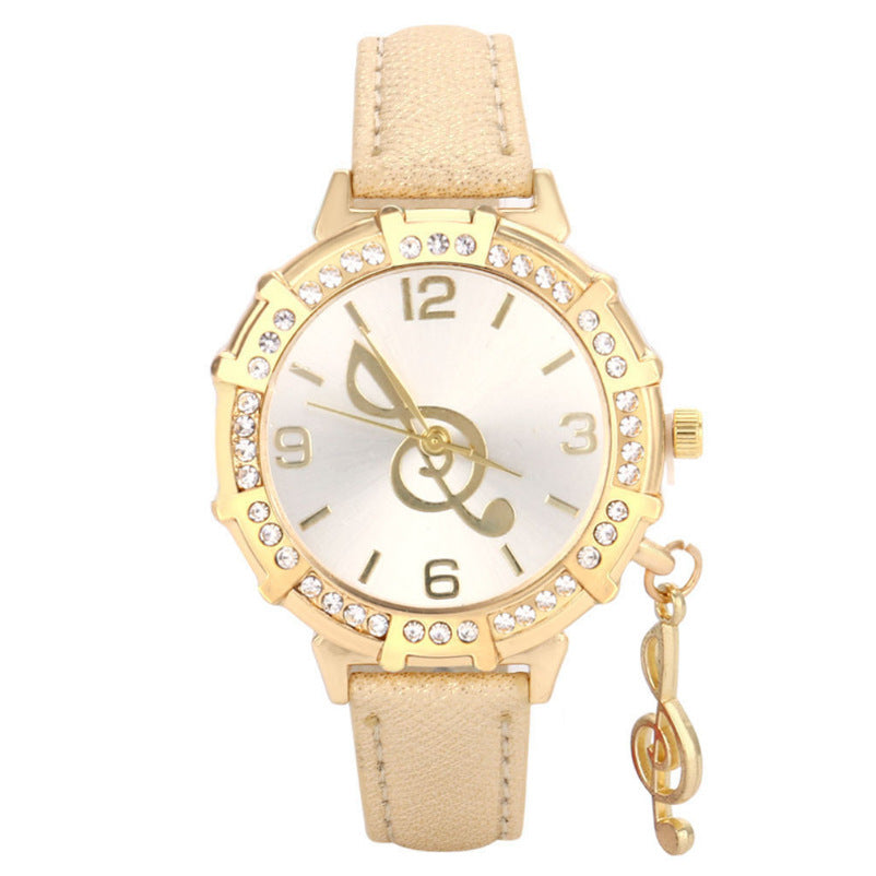 Straps Round Diamond-Inlaid Notes Ladies Watch - Amazhona 