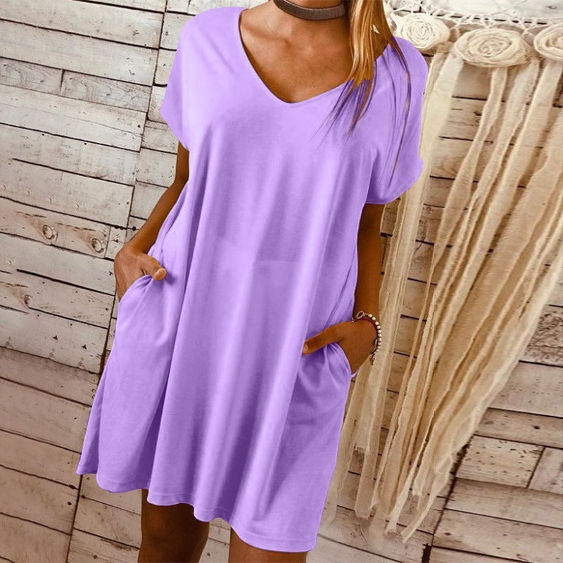 Short sleeve large solid dress - Amazhona 