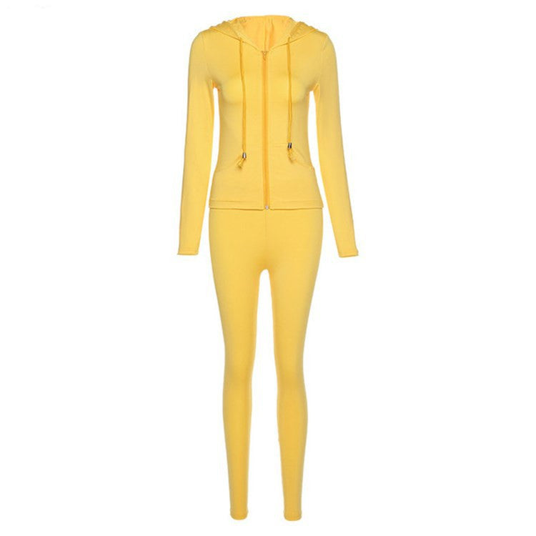 New Women's Clothing Autumn Cardigan Hooded Slim Fit Sports And Leisure Suit - Amazhona 