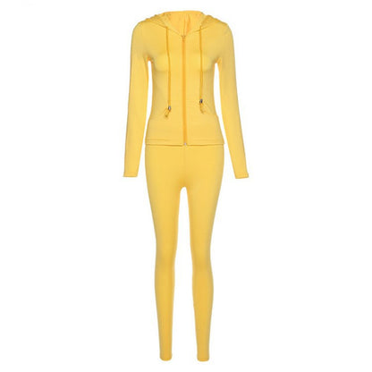 New Women's Clothing Autumn Cardigan Hooded Slim Fit Sports And Leisure Suit - Amazhona 