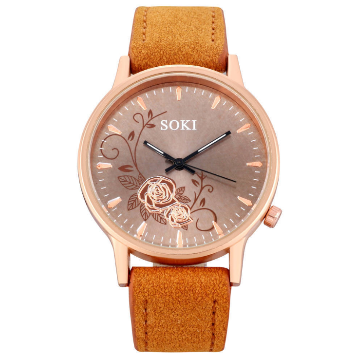 Simple temperament elegant fashion flower trend Korean student belt big dial watch - Amazhona 