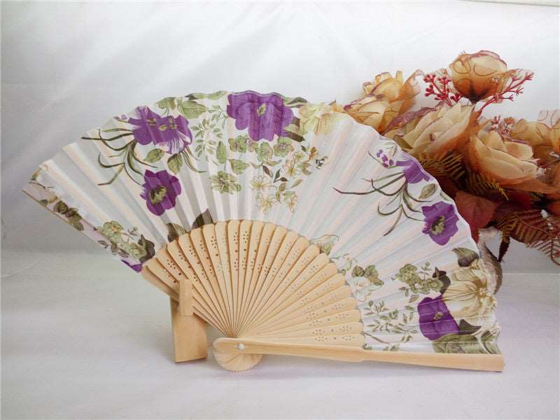 21CM Japanese style bamboo flower silk fan - Amazhona 