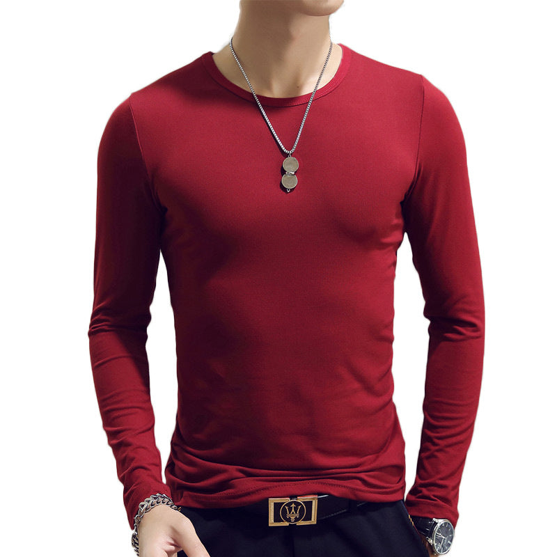 Slim-Fit Solid Color Round Neck Pullover Men's - Amazhona 