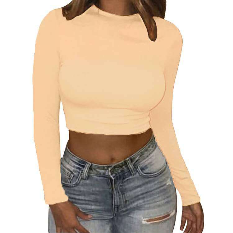 Exposed navel long-sleeved shirt bottoming shirt - Amazhona 