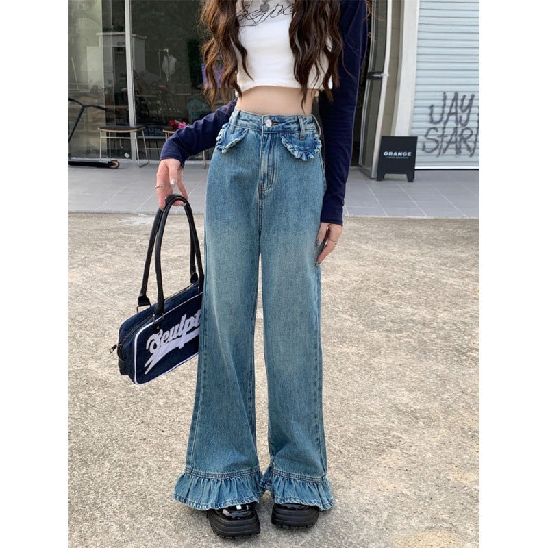 Bootleg Pants High Waist Jeans Women's Retro Loose Wide Leg