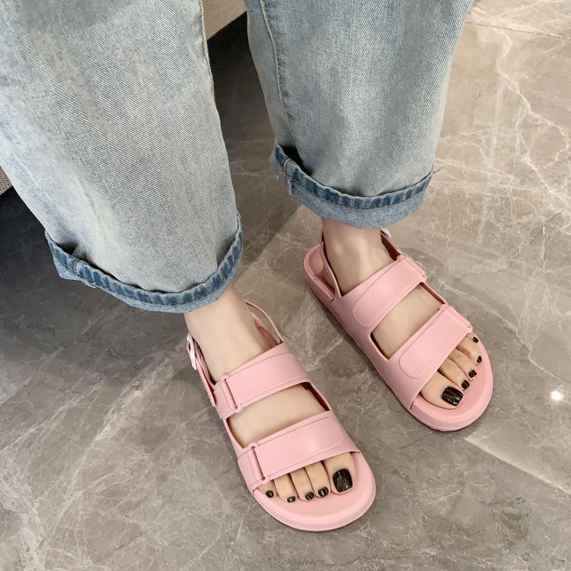 Korean Style Solid Color Casual PVC Outer Wear Sandals - Amazhona 