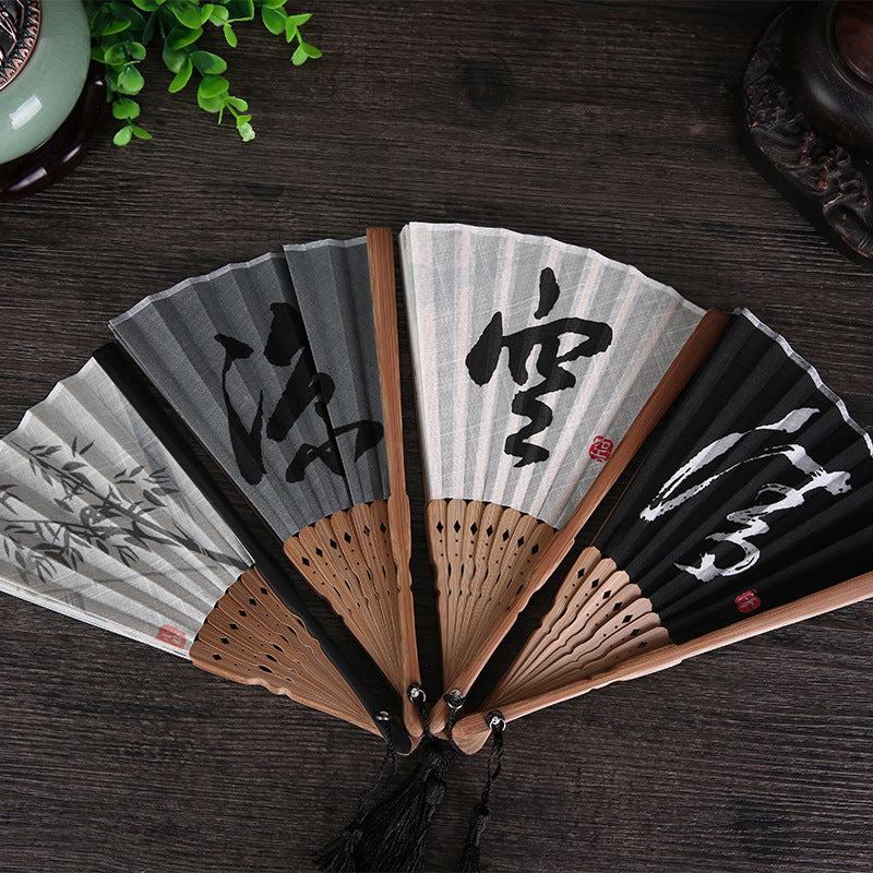 Japanese Style Folding Fan With Bamboo Handle - Amazhona 