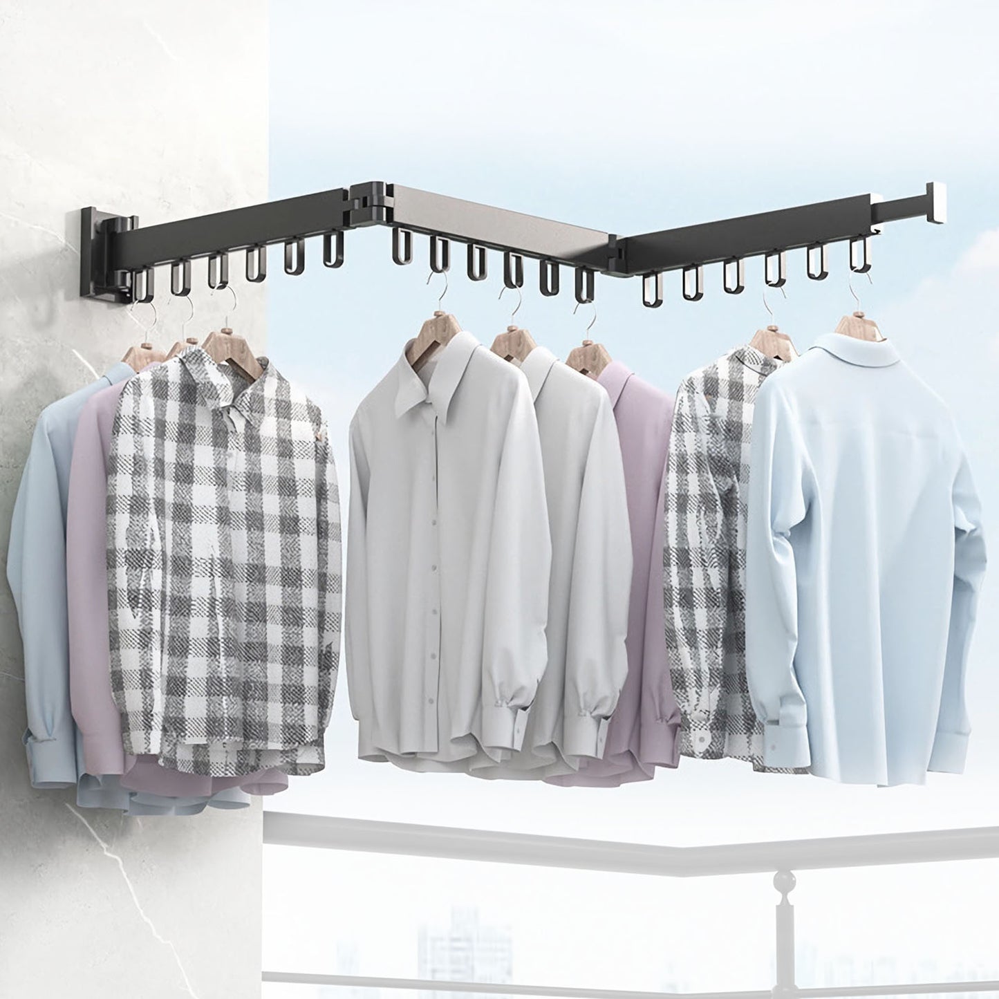 Drying Rack Clothing Wall Mounted, Clothes Drying Rack, Retractable Clothesline Indoor, Laundry Room Organization, Space-Saver, Collapsible Clothes Hanging Rack - Amazhona 