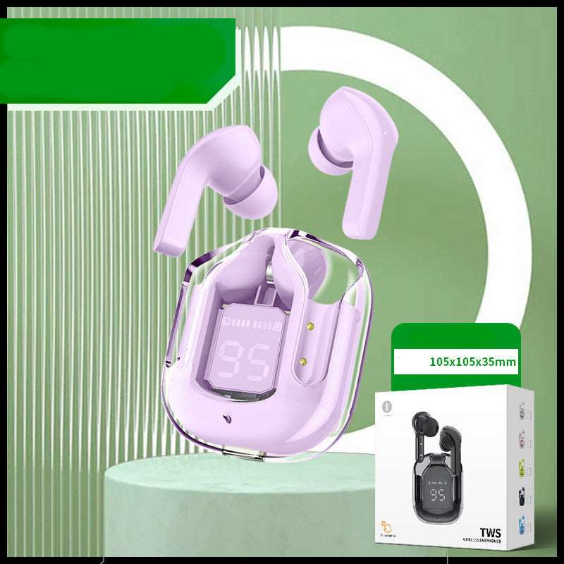 New Mini Transparent Wireless Bluetooth Headset Digital Display ENC Noise Reduction True Wireless Sports Music - Amazhona 