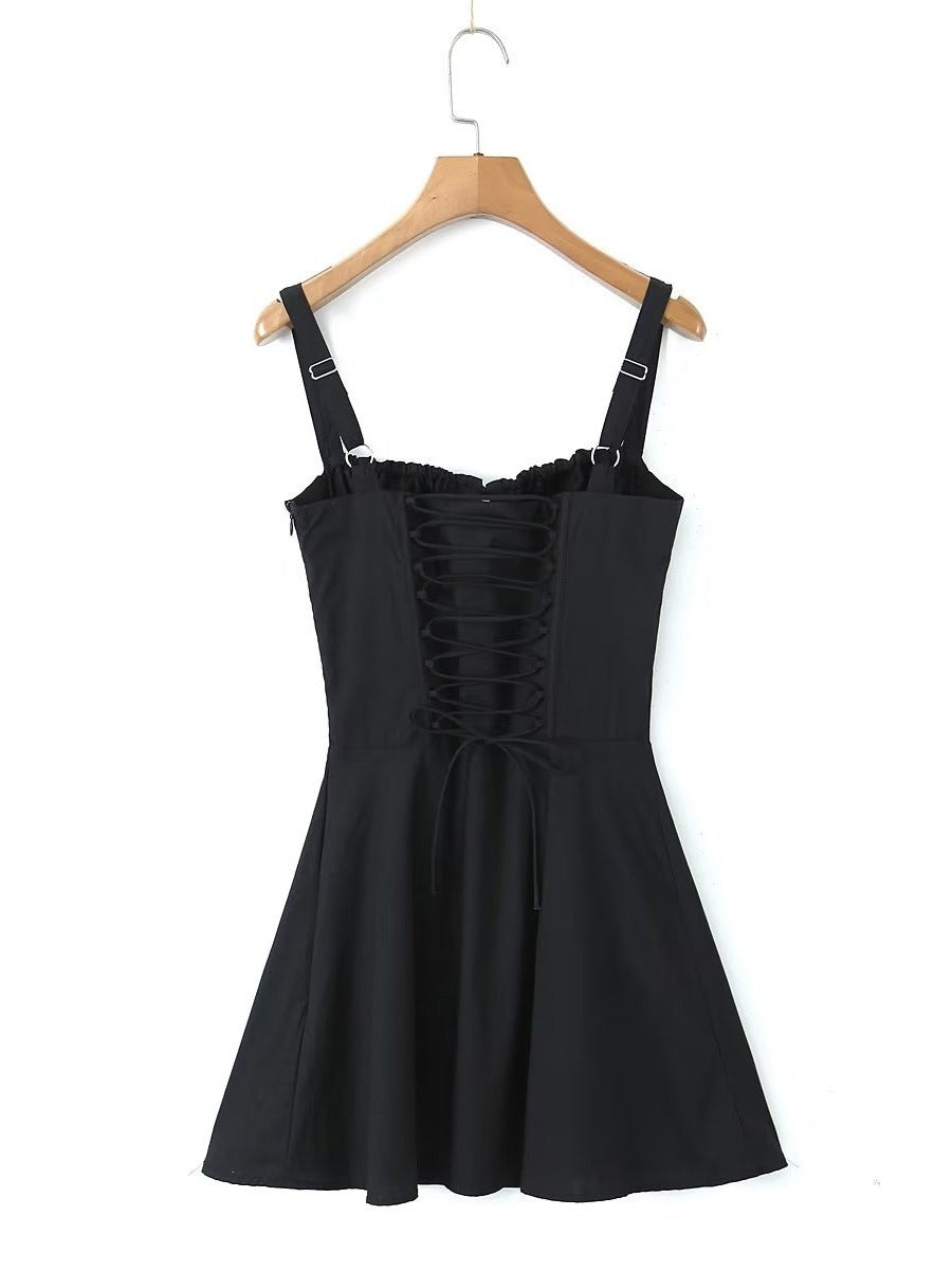 Women's High Waist A- Line Dress With Suspenders - Amazhona 