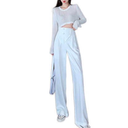 Women's Trousers High Waist Solid Color Loose Straight Wide Leg Pants