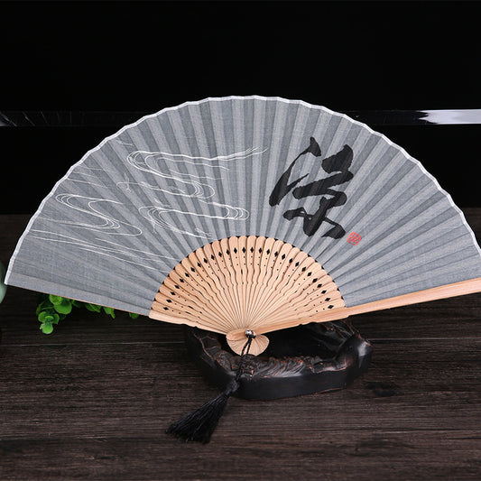 Japanese Style Folding Fan With Bamboo Handle - Amazhona 