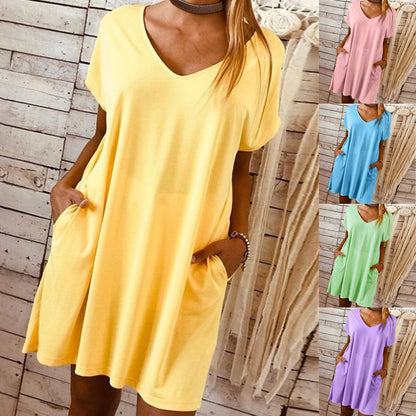 Short sleeve large solid dress - Amazhona 