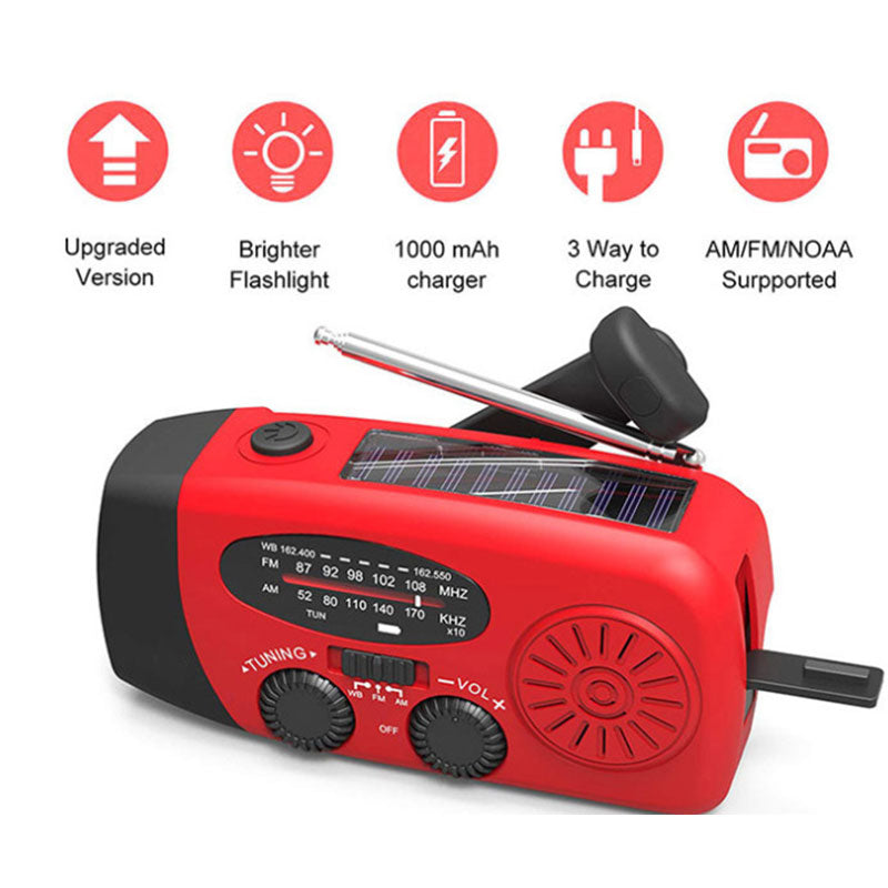 Solar hand crank USB charging radio flashlight - Amazhona 