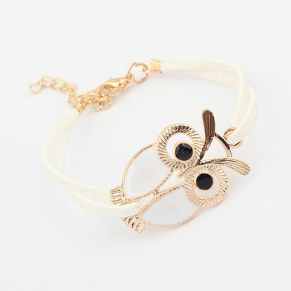 Leather rope color owl bracelet - Amazhona 