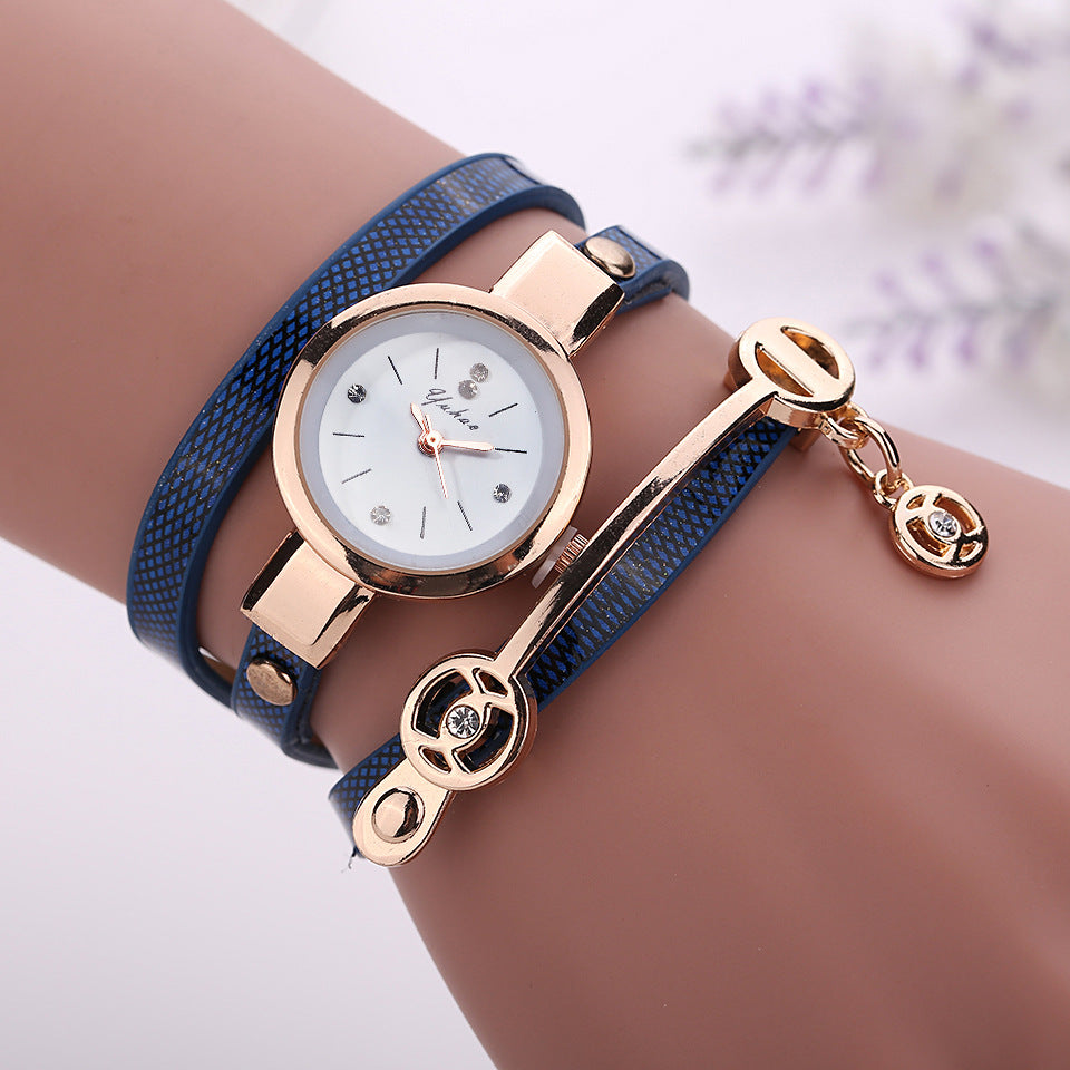 Long-chain thin strap watch quartz watch Three-ring winding bracelet watch - Amazhona 