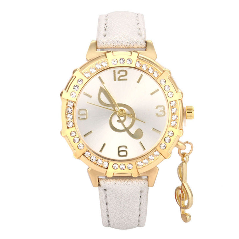 Straps Round Diamond-Inlaid Notes Ladies Watch - Amazhona 