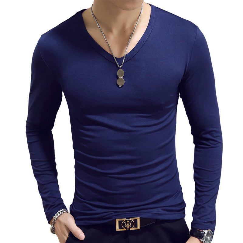 Slim-Fit Solid Color Round Neck Pullover Men's - Amazhona 