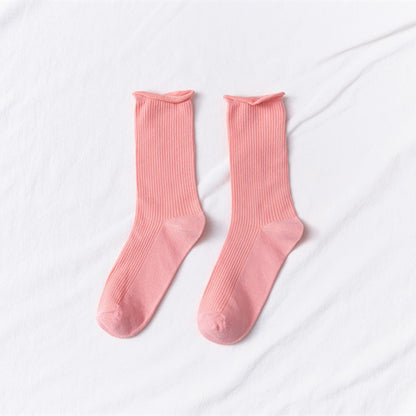 Women's Mid-tube Socks Thin Candy Color Rolled Edge Cotton - Amazhona 