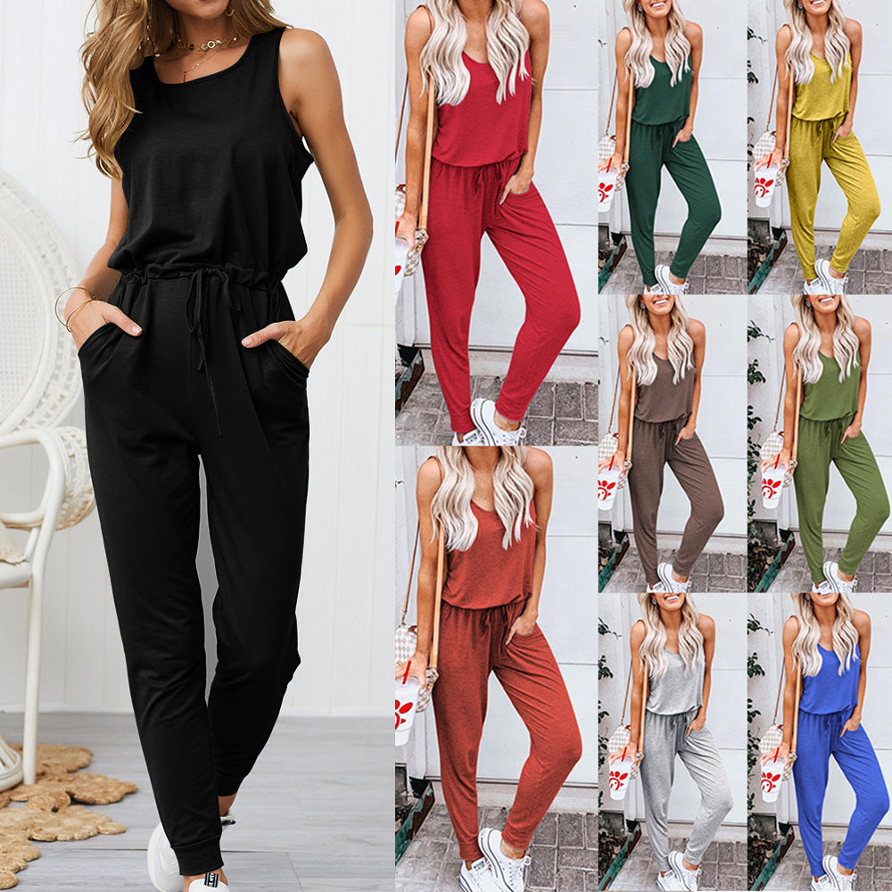 Women's Summer New Short Sleeve Tie Jumpsuit - Amazhona 