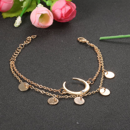 New crescent round piece personalized bracelet set two-piece - Amazhona 