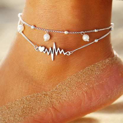 New Anklet Double-layer Pearl Anklet ECG - Amazhona 