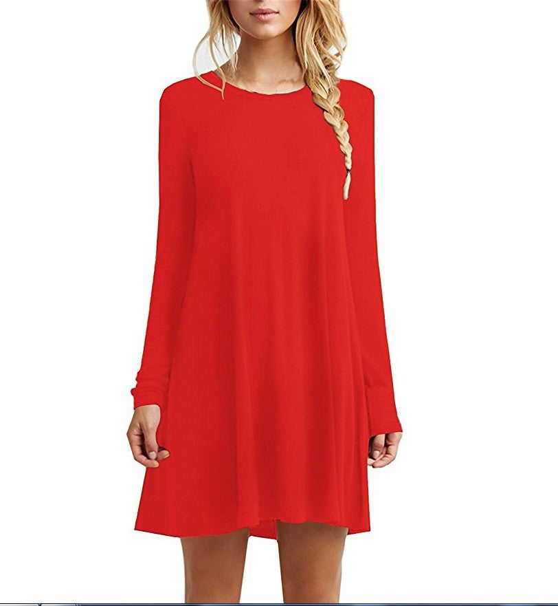 Solid color long-sleeved loose slim dress - Amazhona 