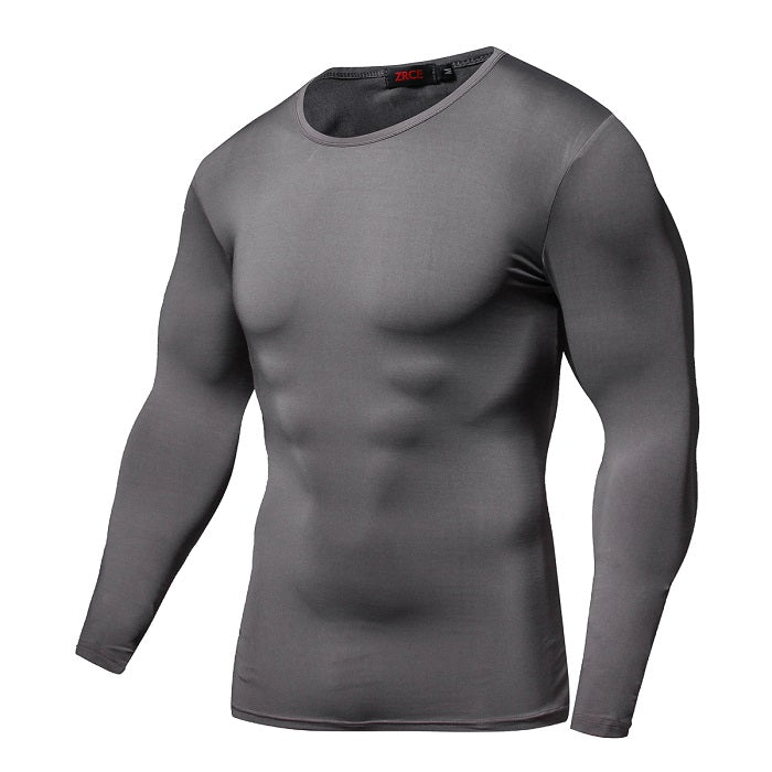 Men's Solid Color Round Neck Sports Long-sleeved Quick-drying Tights - Amazhona 