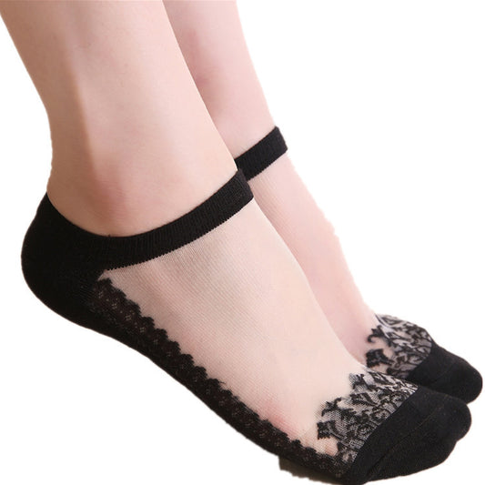 Invisible Breathable Lace Boat Socks Short Tube Ladies Socks - Amazhona 