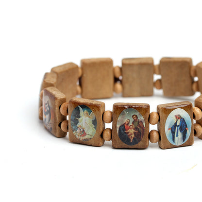 Natural Wooden Catholic Jewelry Faith Rosary Bracelet - Amazhona 