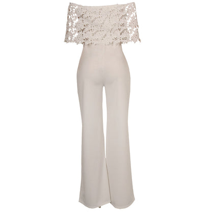 Sexy Tight One-neck Water-soluble Embroidered Jumpsuit - Amazhona 