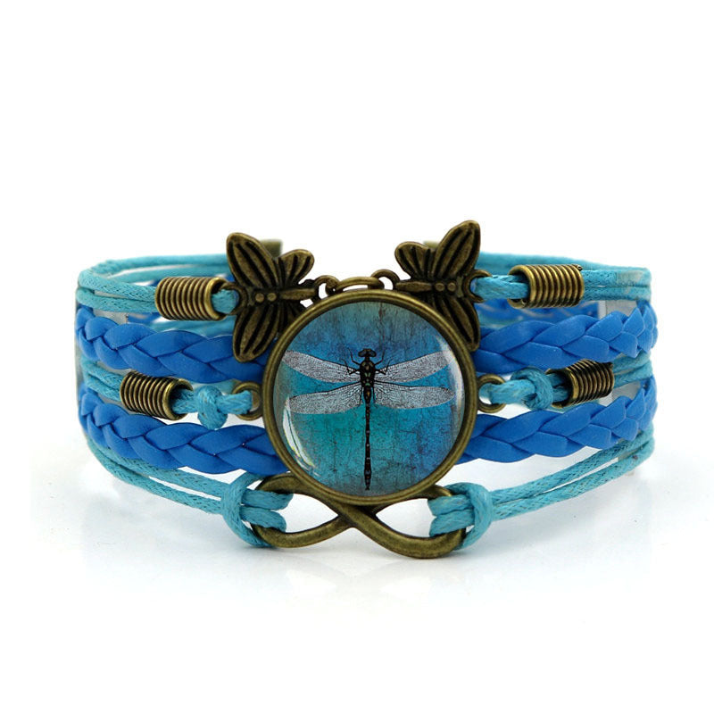 Vintage Amber Blue Dragonfly Time Gem Bracelet - Amazhona 