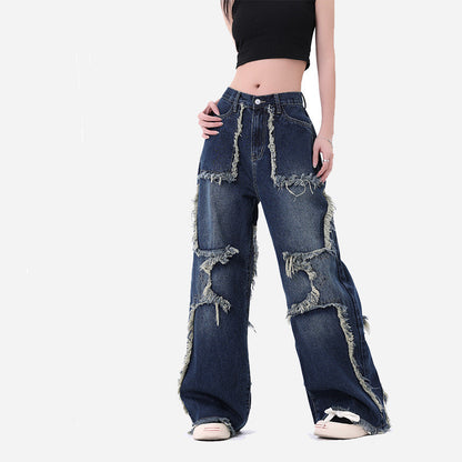 American-style Distressed Heavy Industry Straight Casual Jeans