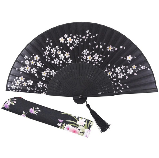 Silk Ladies Folding Fan Japanese Sakura Bamboo Fan - Amazhona 