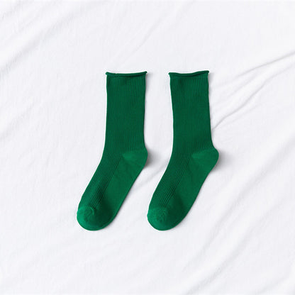 Women's Mid-tube Socks Thin Candy Color Rolled Edge Cotton - Amazhona 