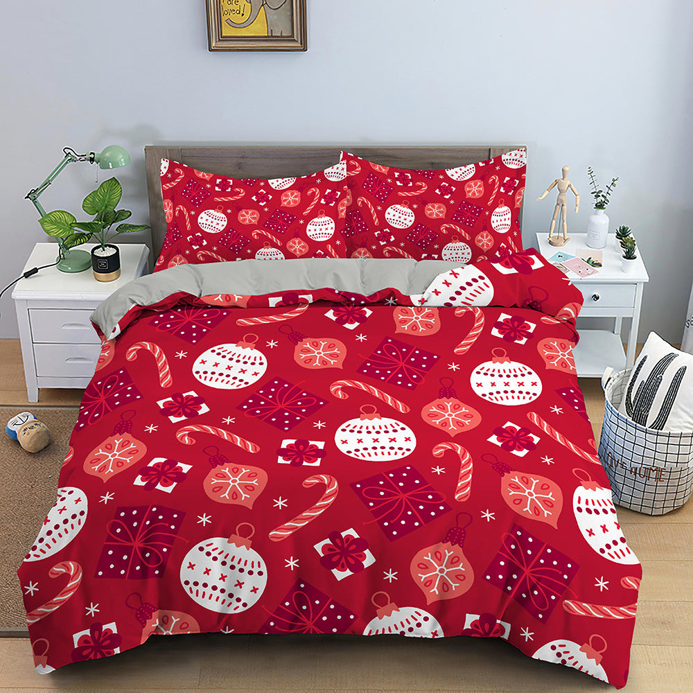 Red Cartoon Santa Claus Three-piece Digital Printing Bedspread - Amazhona 