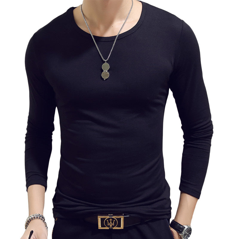 Slim-Fit Solid Color Round Neck Pullover Men's - Amazhona 