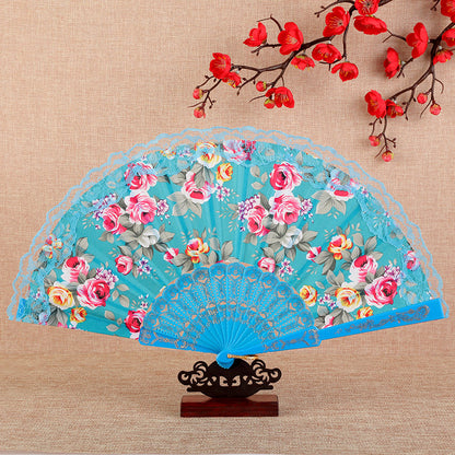 Lady Chinoiserie Lace Dance Fan Color Pole - Amazhona 