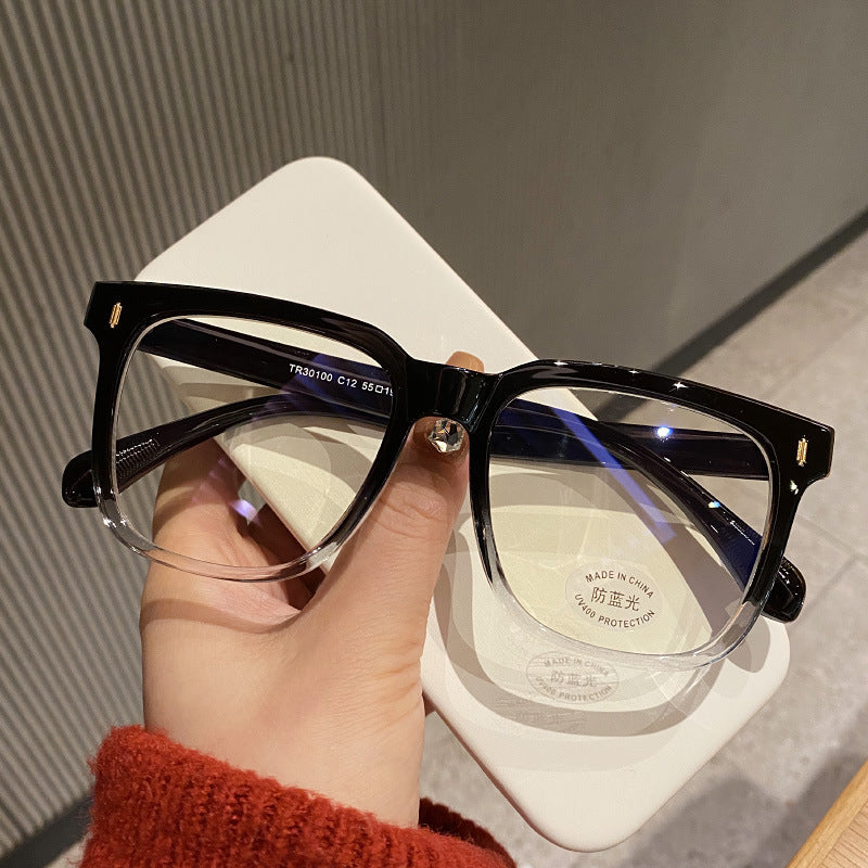 Vintage Black Frame Frosted Large Frame Round Face Thin Glasses Anti-glare Girl - Amazhona 