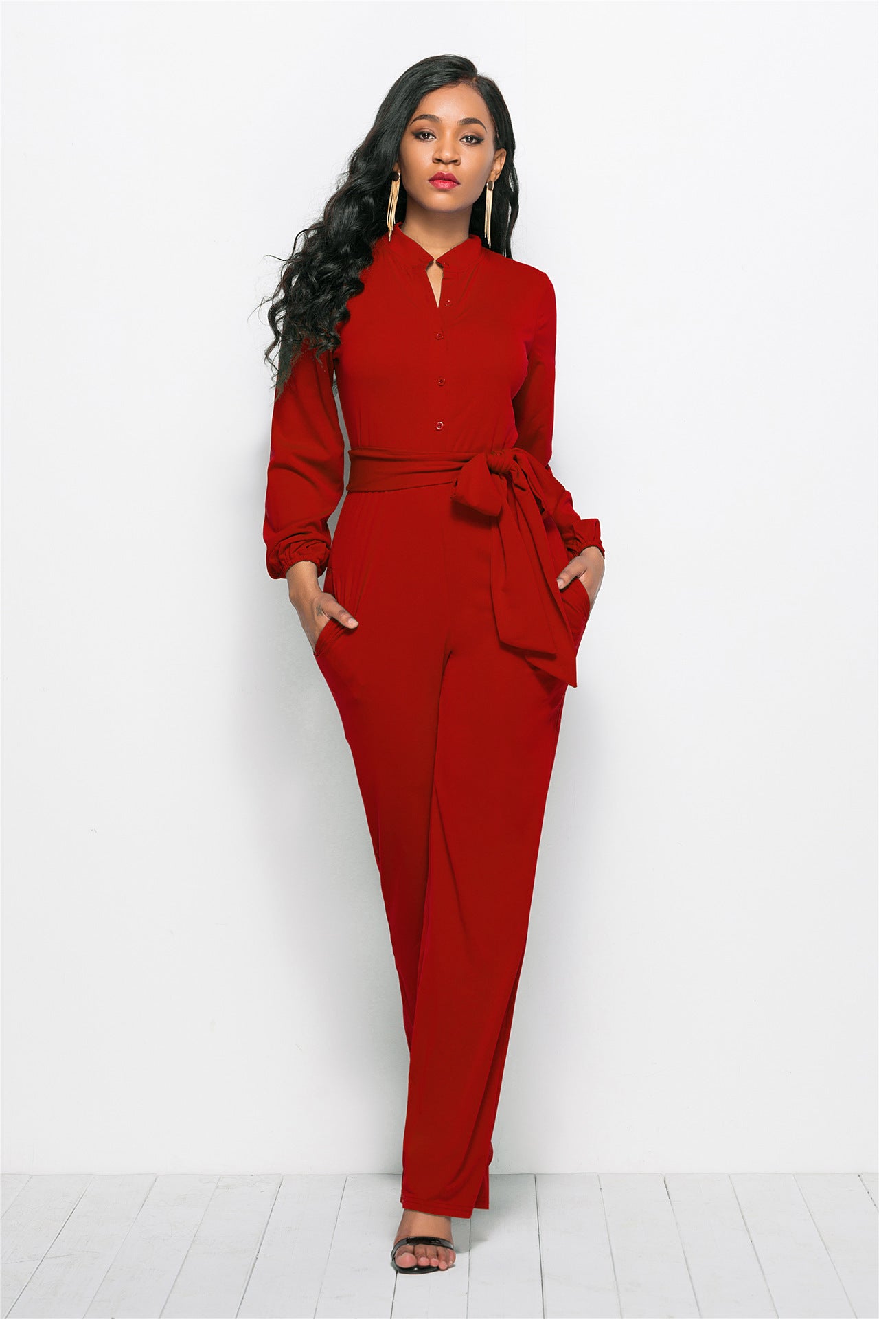 Women's Fashionable Solid Color Wide Leg Jumpsuit - Amazhona 