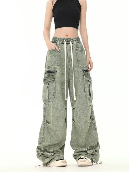 Men's And Women's Same Style American-style Distressed Heavy Industry Straight Leisure Cargo Jeans